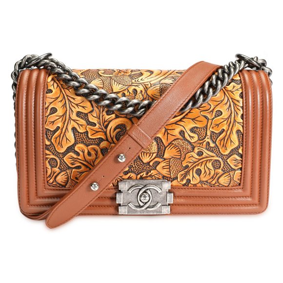 Chanel Brown Tooled Leather Cordoba Medium Boy Bag with Ruthenium Hardware - Picture 1 of 11